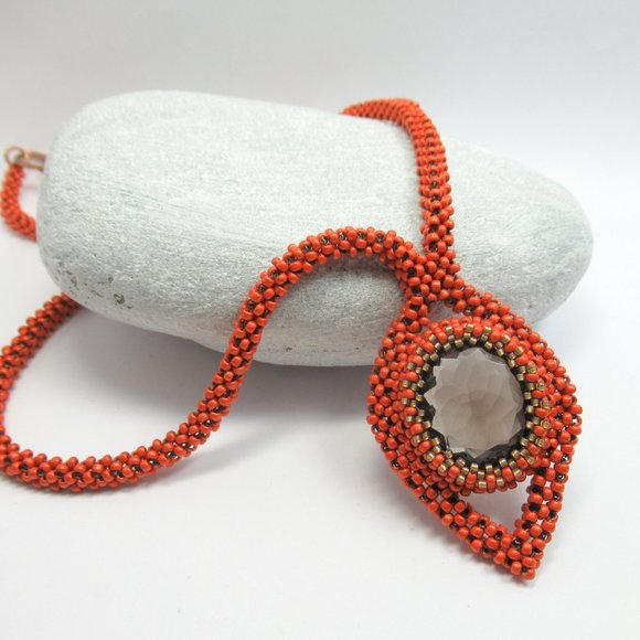 Hand Woven Smoky Quartz Orange necklace - Picture 1 of 15